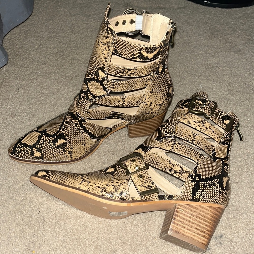Buckle Snake Print Booties - Size 10